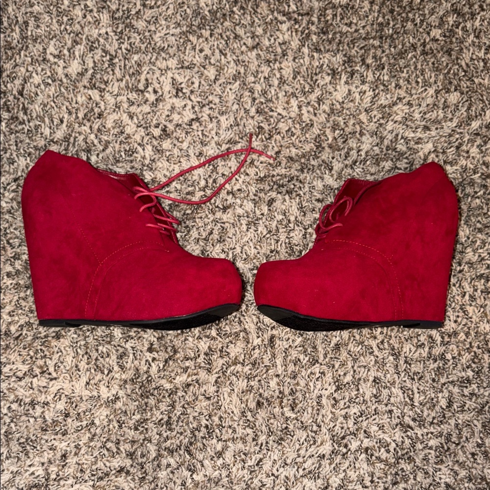 Stylish Red Wedge Ankle Boots